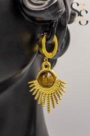 Half-Sun Brown Stone Stud Earrings