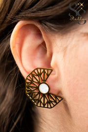 Geometric Earrings with Circular Accents – White Shell
