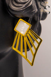 Art Deco Geometric Fan Earrings – White Shell
