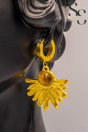 Half-Rose Brown Stone Stud Earrings