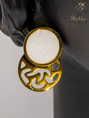 Geometric White-Shell Earrings with Laser-Cut Designs