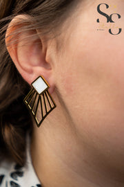 Art Deco Geometric Fan Earrings – White Shell