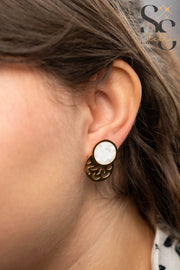 Geometric White-Shell Earrings with Laser-Cut Designs