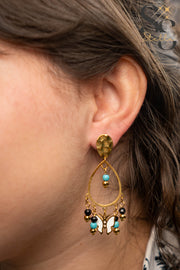 Dangling Butterfly Enamel Earrings – White