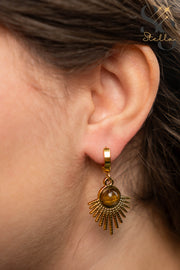 Half-Sun Brown Stone Stud Earrings