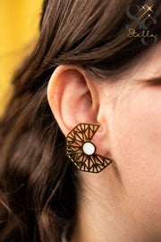 Geometric Earrings with Circular Accents – White Shell