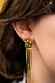 Green Stone Tassel Snake-Back Earrings