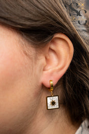 Sun Frame White Shell Stud Earrings