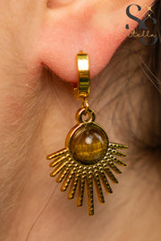 Half-Sun Brown Stone Stud Earrings