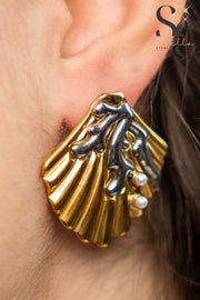 Shell Earrings with Silver Coral Accents