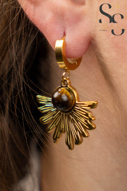 Half-Rose Brown Stone Stud Earrings