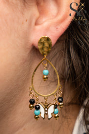 Dangling Butterfly Enamel Earrings – White