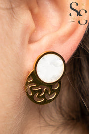 Geometric White-Shell Earrings with Laser-Cut Designs