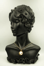 Crescent and Star Necklace with Circular Frame and White Enamel