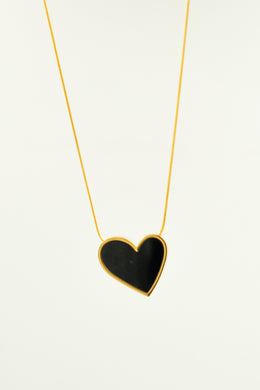 Large Tilted Black Shell Heart Necklace