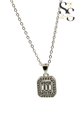 3 white turquoise stones necklace with square frame and stones