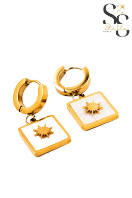 Sun Frame White Shell Stud Earrings