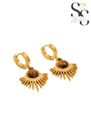 Half-Sun Brown Stone Stud Earrings