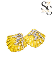 Shell Earrings with Silver Coral Accents