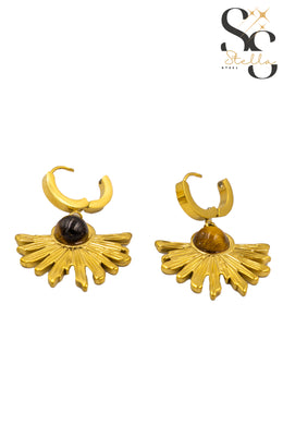 Half-Rose Brown Stone Stud Earrings