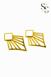 Art Deco Geometric Fan Earrings – White Shell