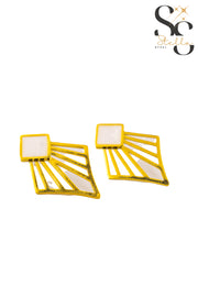 Art Deco Geometric Fan Earrings – White Shell