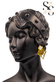 Art Deco Geometric Fan Earrings – White Shell