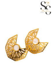 Geometric Earrings with Circular Accents – White Shell
