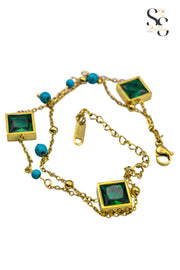 Double Layer Square Green Stones Bracelet