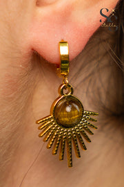 Half-Sun Brown Stone Stud Earrings