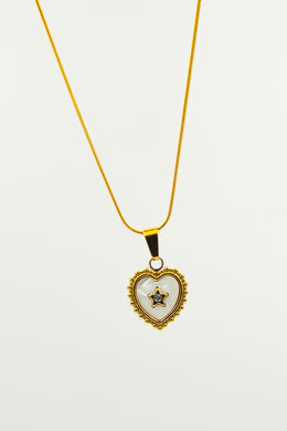White Shell Heart with Star Necklace