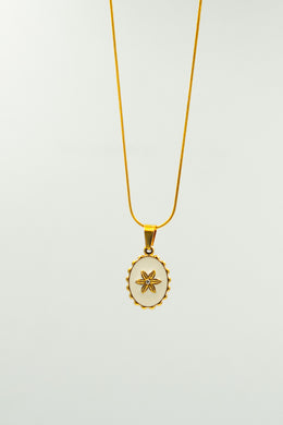 Rose Frame White Enamel Necklace