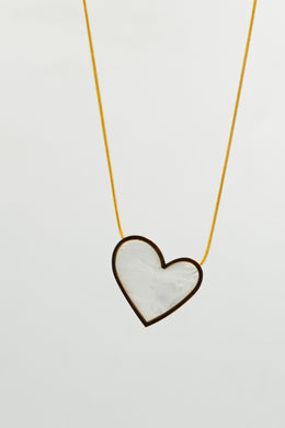 Large Tilted White Shell Heart Necklace