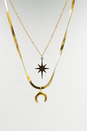 Double-Layer Crescent and Star Necklace