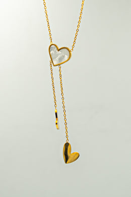 Small Tilted White Shell Heart Necklace with Charms