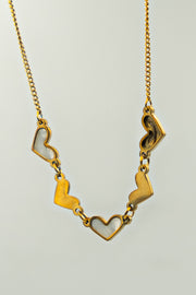 Gold and White Shell Hearts Necklace