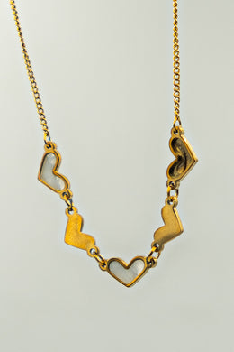Gold and White Shell Hearts Necklace