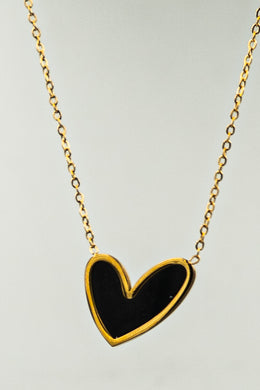 Small Tilted Black Shell Heart Necklace