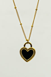 Black Shell Heart Lock Necklace