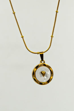 White Shell Heart in Circular Frame Necklace
